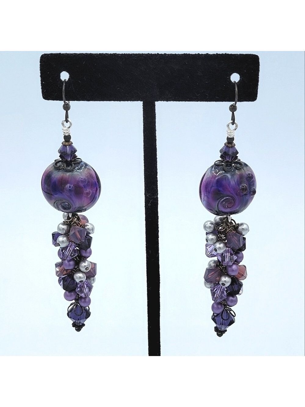 Earrings Lampwork & Purple Crystals #2050